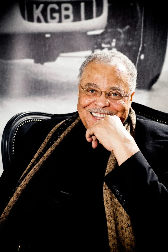 James Earl Jones in a black suit and scarf